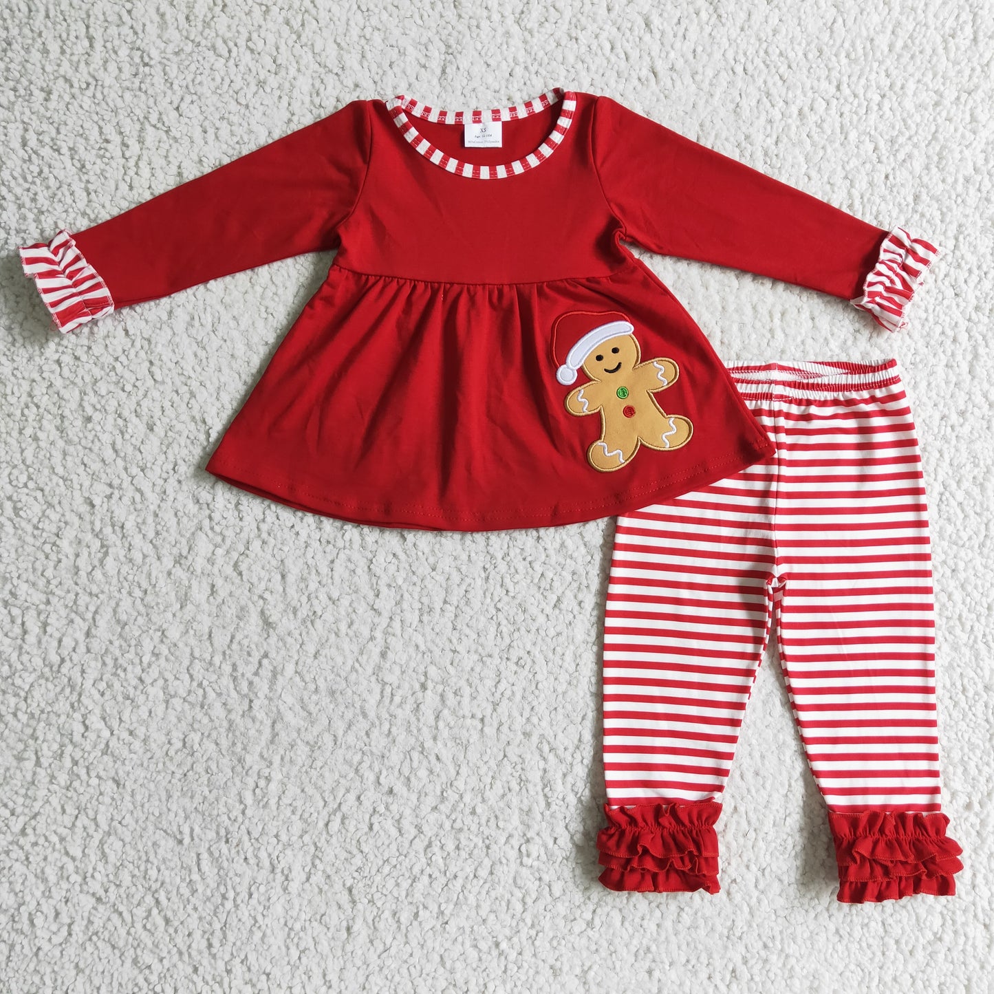 Girls Christmas Gingerbread embroidery outfit GLP0296