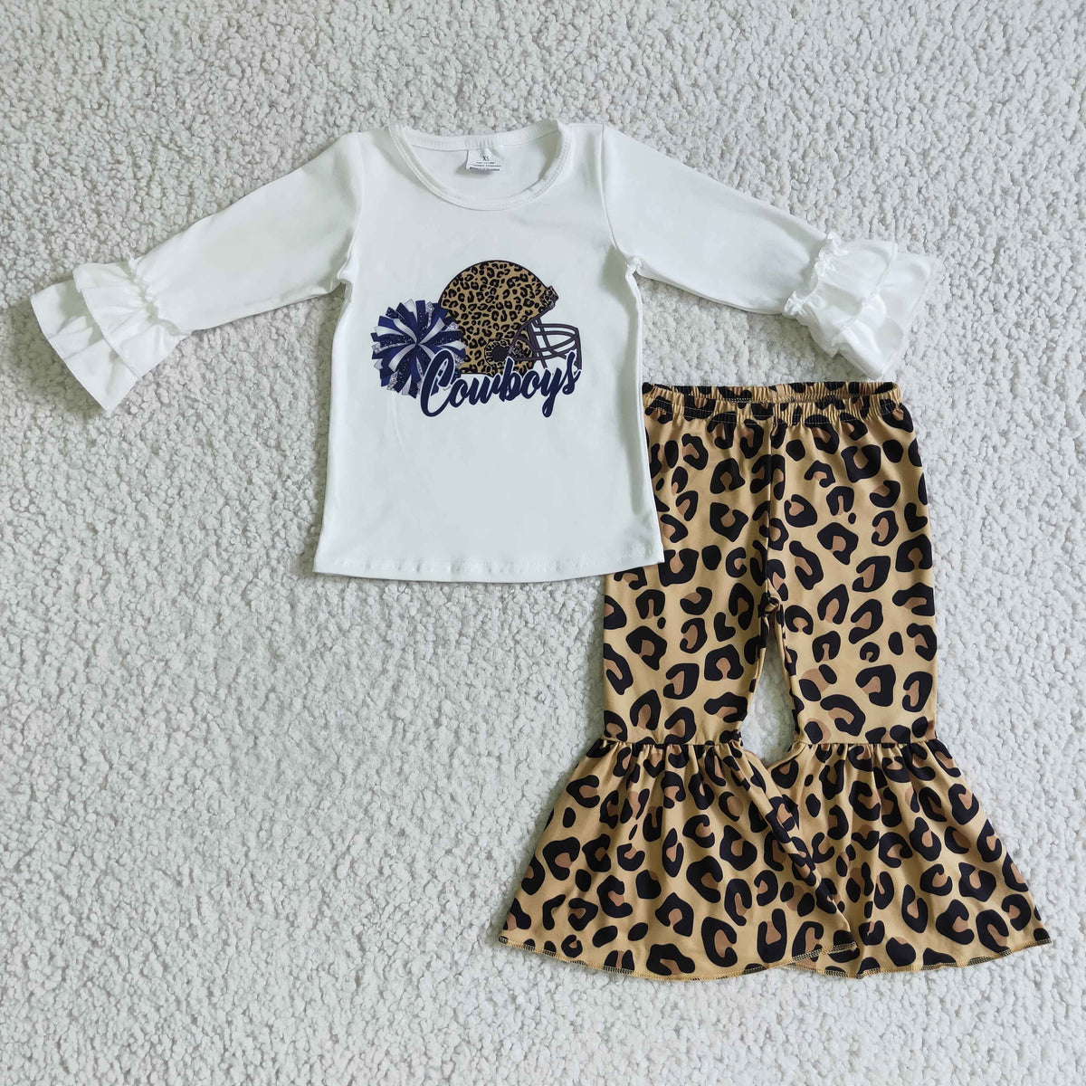 GLP0316 Teams Cowboys Top Leopard Bell Pants Girls Clothes Set