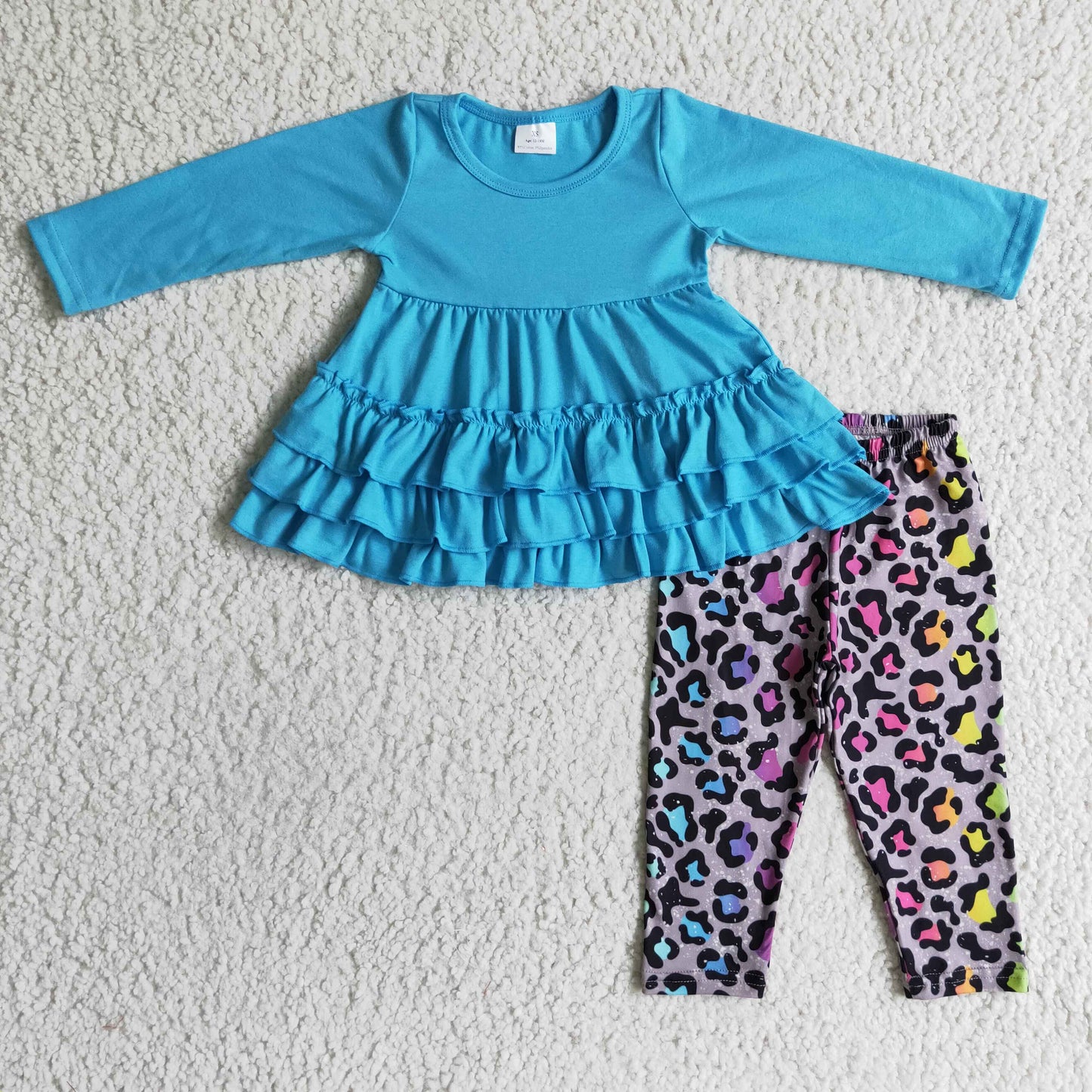 Girls blue top leopard print legging pants outfit GLP0333