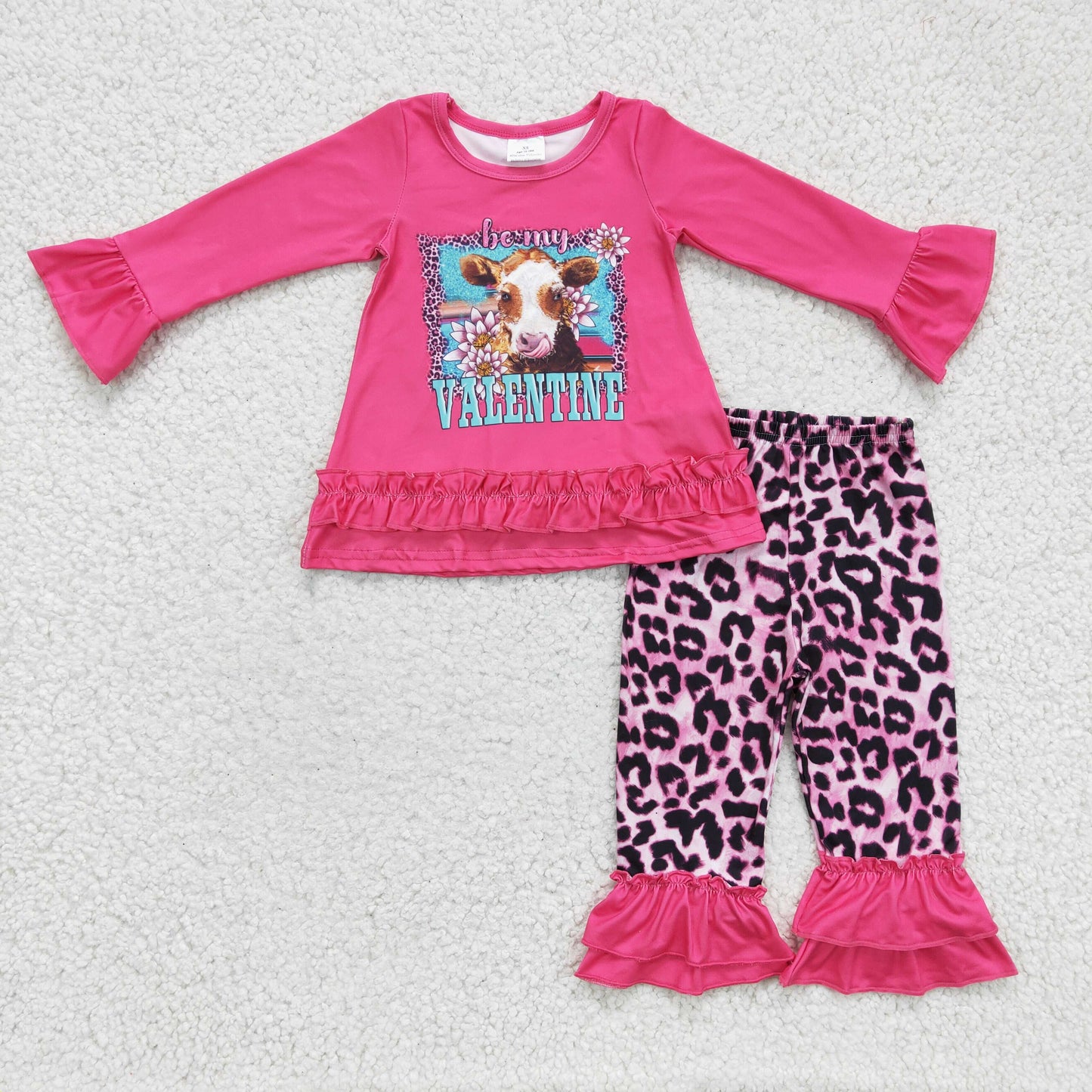 Girls pink leopard print Valentine's Day outfit GLP0362
