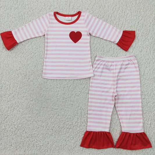 Sibling Baby Girls Valentines Heart Striped Long Sleeve Pajama Set