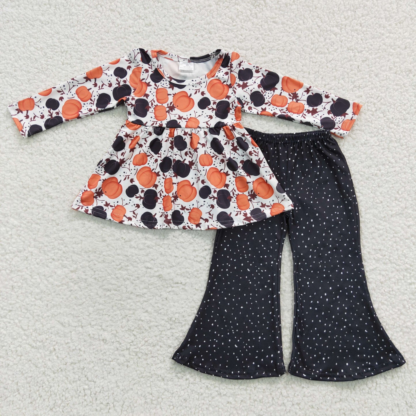 GLP0430 Pumpkin Tunic Top Dots Bell Pants Girls Fall Clothes Set