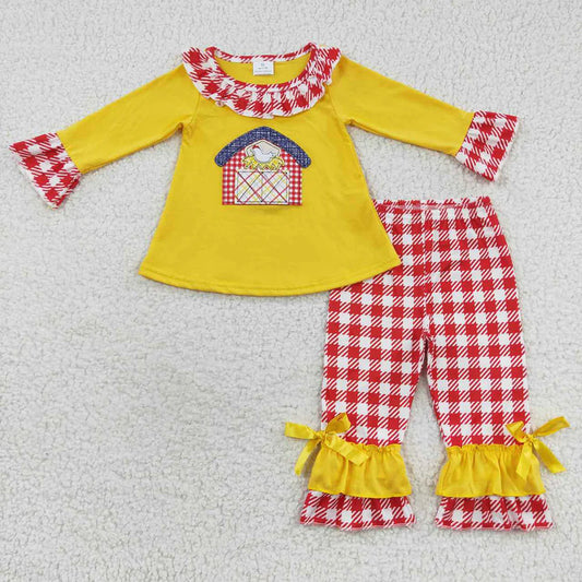Sibling Embroidery Baby Girls Fall Farm House Boys Rompers Outfits Sets