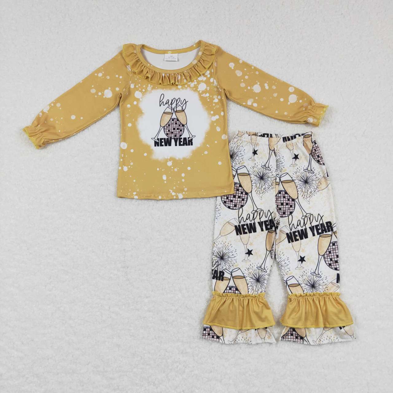 GLP0516 Gold Top Ruffle Pants Girls Happy New Year Clothes Set