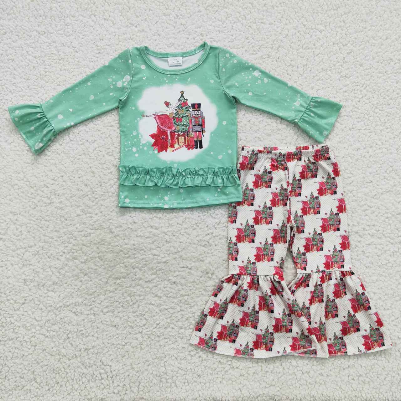 GLP0577 Nutcracke* Soldier Green Top Bell Pants Girls Christmas Clothes Set