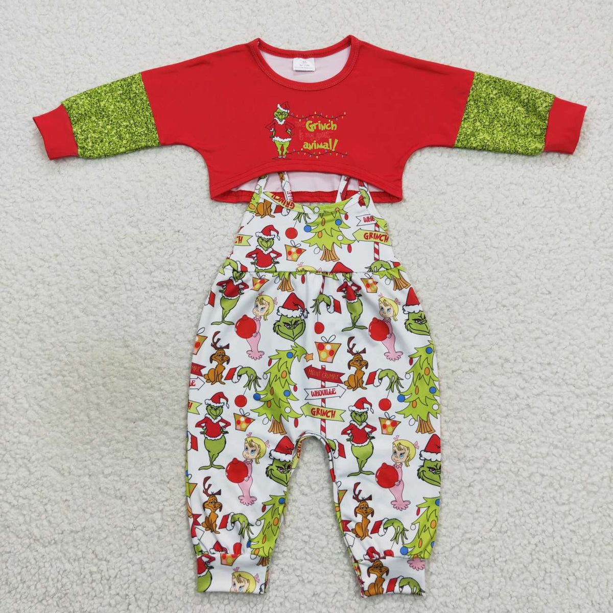 GLP0687 Green Frog Red Top Jumpsuits Girls Christmas Clothes Set