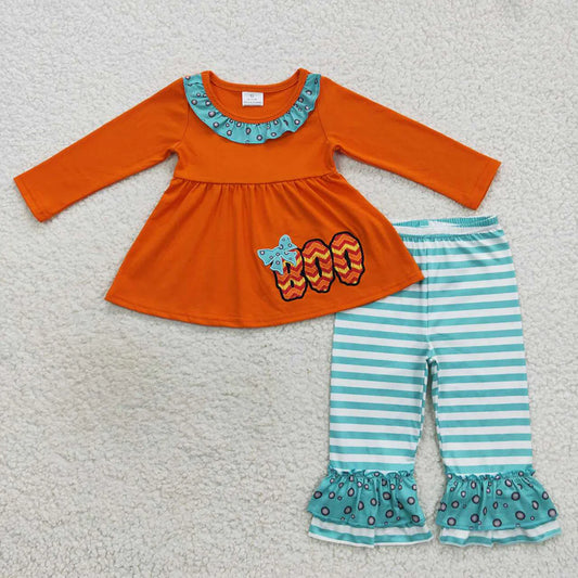 Sibling Boys Embroidery Baby Girls Halloween Boo Rompers Outfits Sets