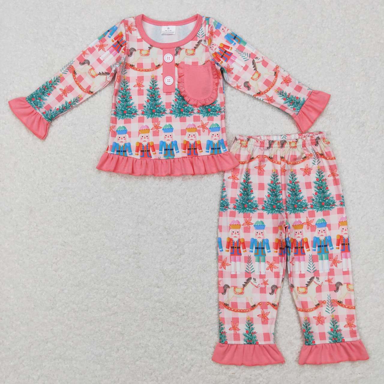 GLP0749 Nutcracke* Soldier Pink Print Girls Christmas Pajamas Clothes Set