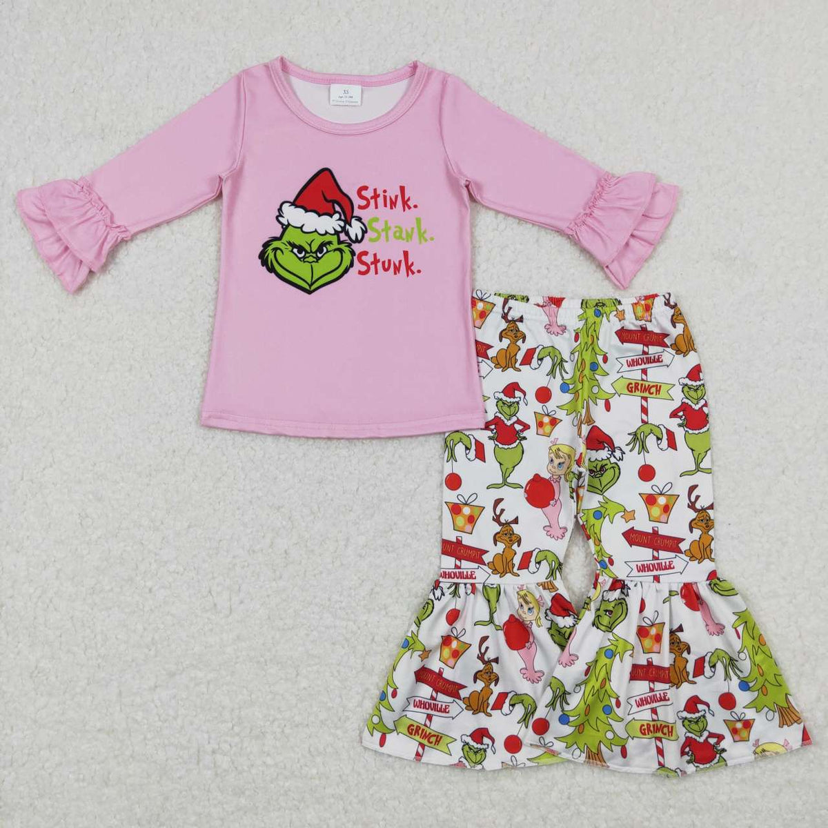 GLP0907 Green Frog Pink Top Bell Pants Girls Christmas Clothes Set