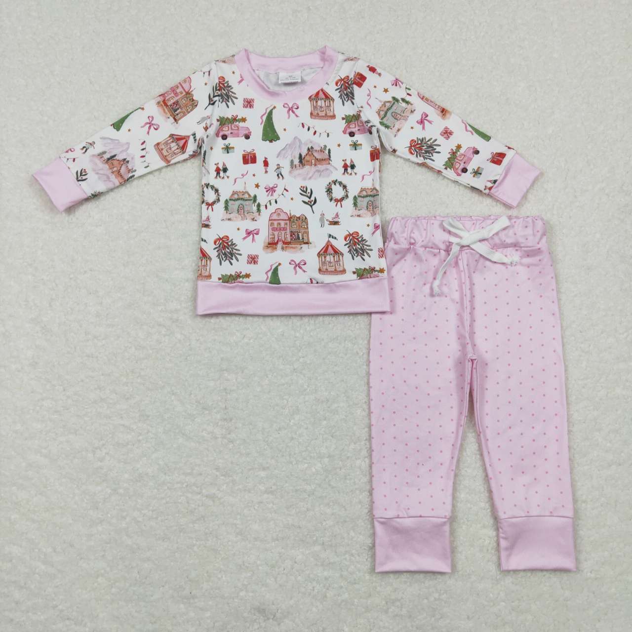 GLP0914 Small Town Bows Top Pink Dots Pants Girls Christmas Clothes Set