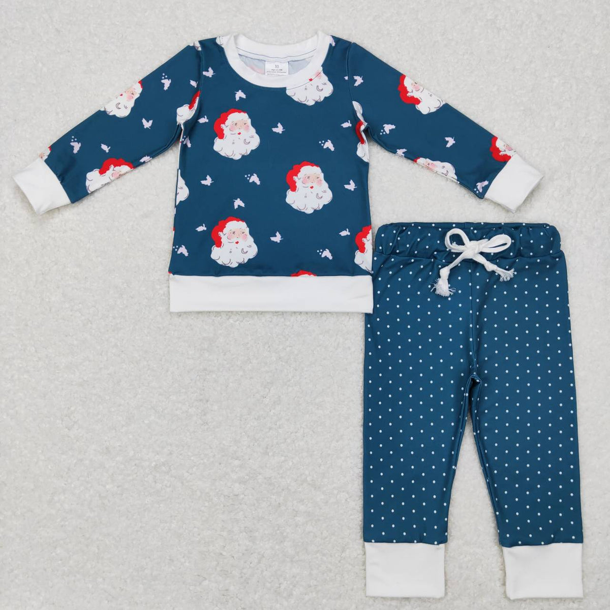 GLP0916 Santa Butterfly Top Navy Dots Pants Girls Christmas Clothes Set
