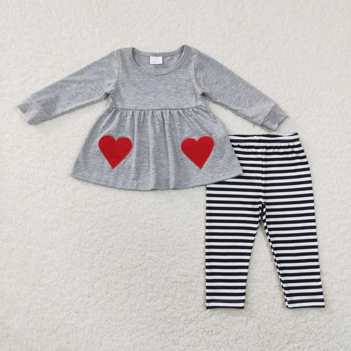 Sibling Baby Girls Valentines Emboidery Heart Tunic Top with Leggongs Pants Outfit
