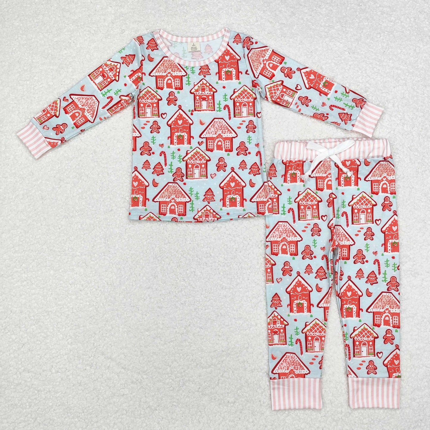 GLP1582 Gingerbread Candy House Print Girls Christmas Bamboo Pajamas Clothes Set