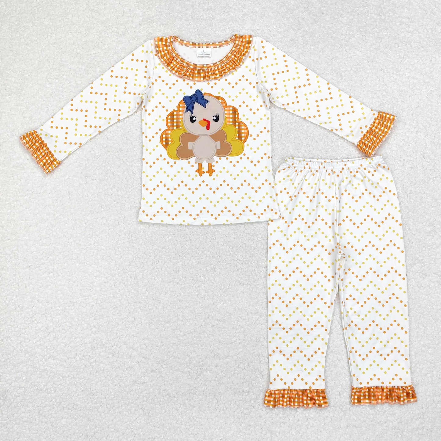 GLP1603 Turkey Top Dots Pants Girls Thanksgiving Pajamas Clothes Set