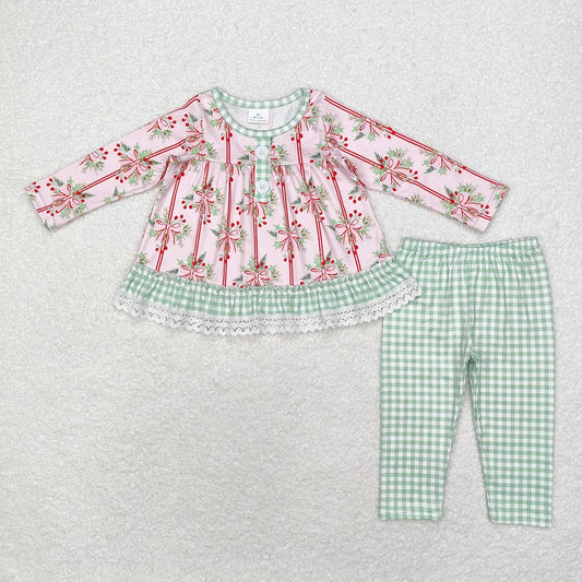 Sibling Baby Girls Christmas Holly Bow Outfit Romper