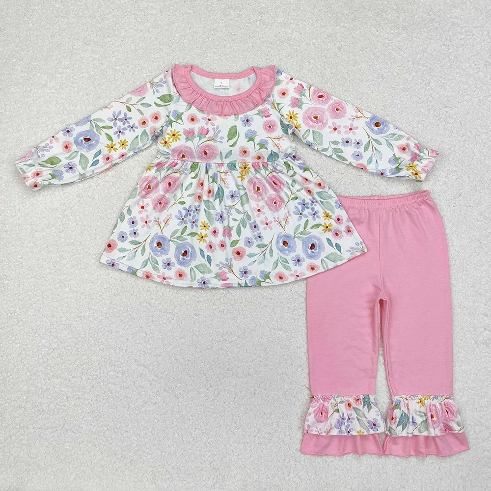 Baby Girls Floral Tunic Top with Pink Ruffle Pants Outfit