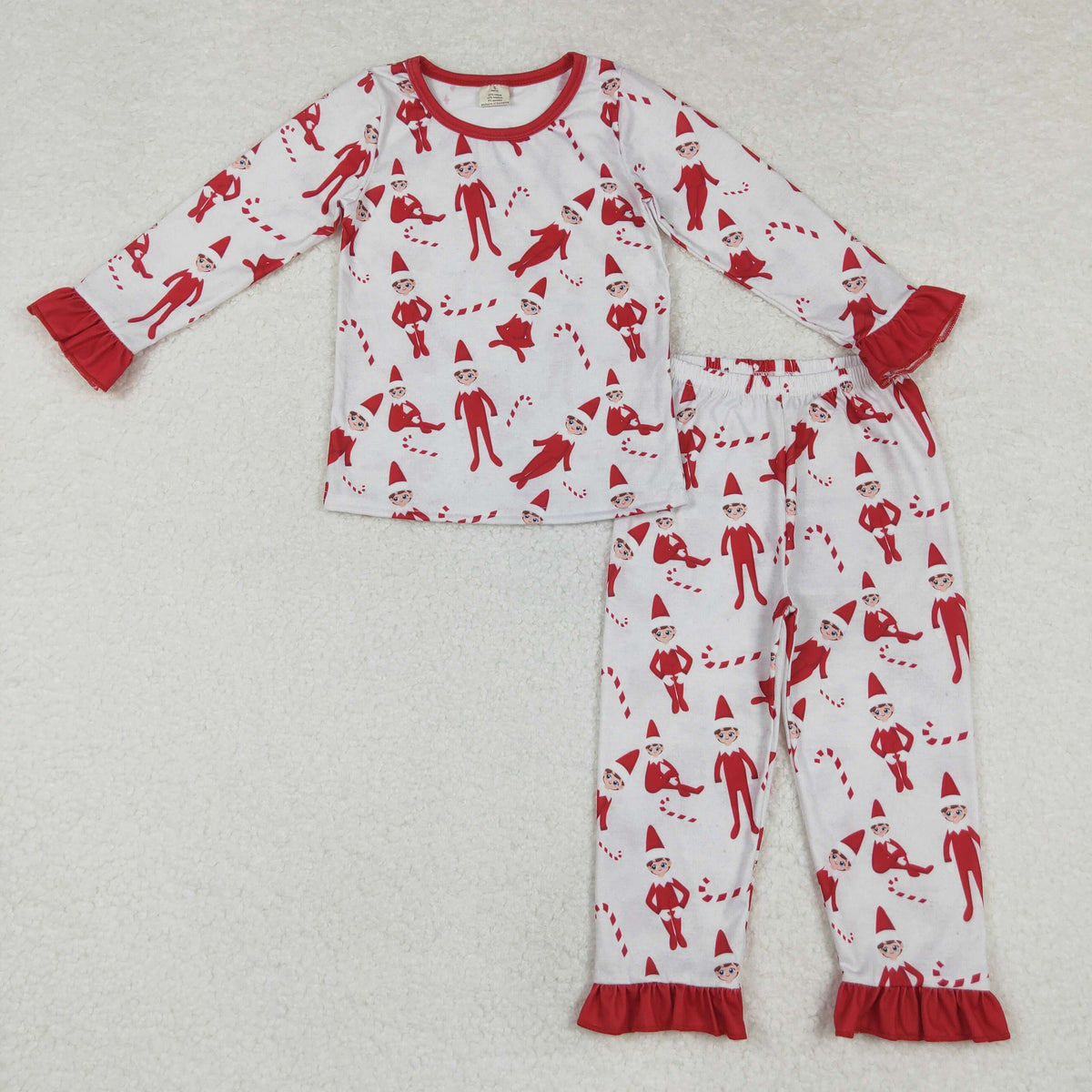 GLP1866 Cartoon Shelf Candy Cane Print Girls Christmas Bamboo Pajamas Clothes Set