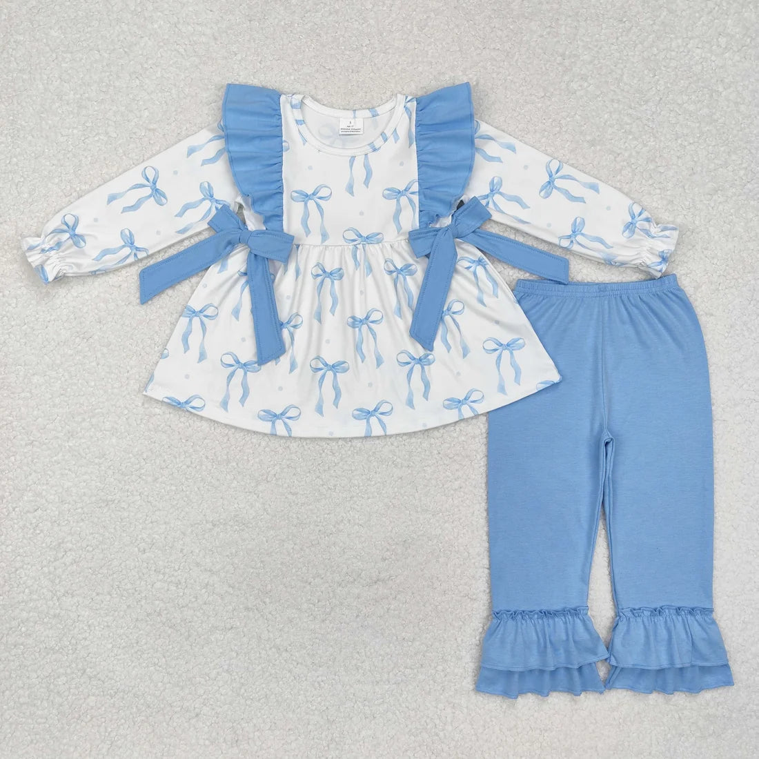 Sibling Baby Girls Long Sleeves Floral Bows Tunic Ruffle Pants Clothes Sets