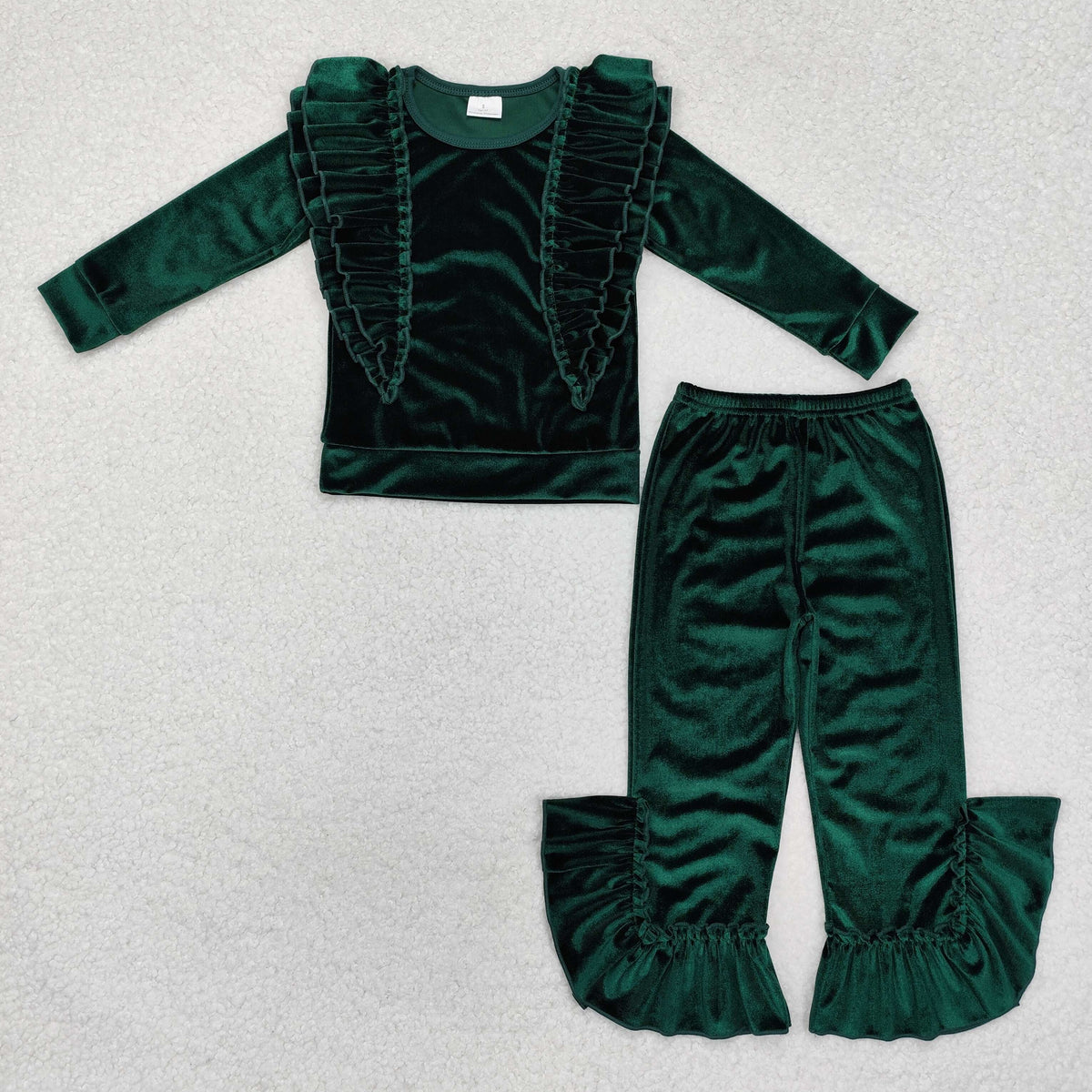 GLP2165 Green Velvet Ruffle Girls Christmas Clothes Set
