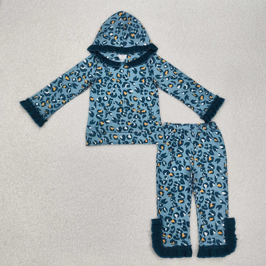 Sibling Baby Girls Ruffle Hoodie Leopard Floral Top Bell Bottom Pants Outfit
