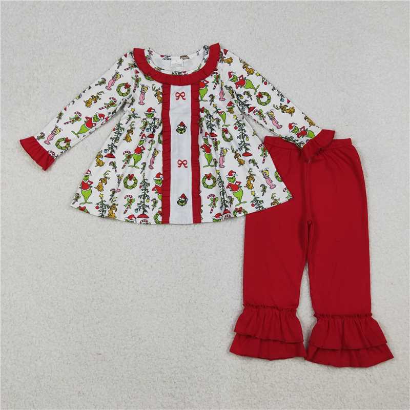 Sibling Kids Girls Christmas Long Sleeve Tunic Top Ruffle Pants Outfit