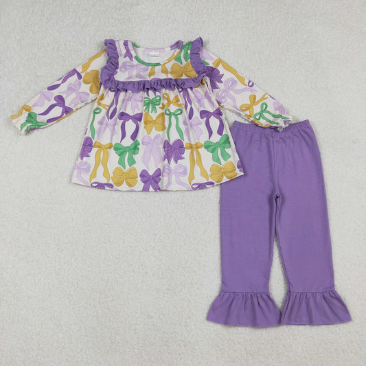 Sibling Baby Girls Mardigras Bows Leopard Masks Tunic Ruffle Pants Clothes Sets