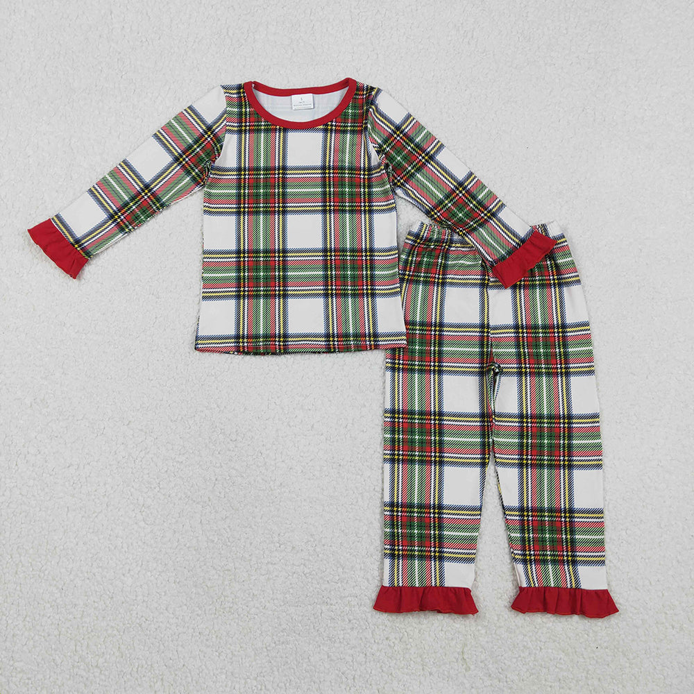 GLP2829 Checkered Print Girls Christmas Pajamas Clothes Set