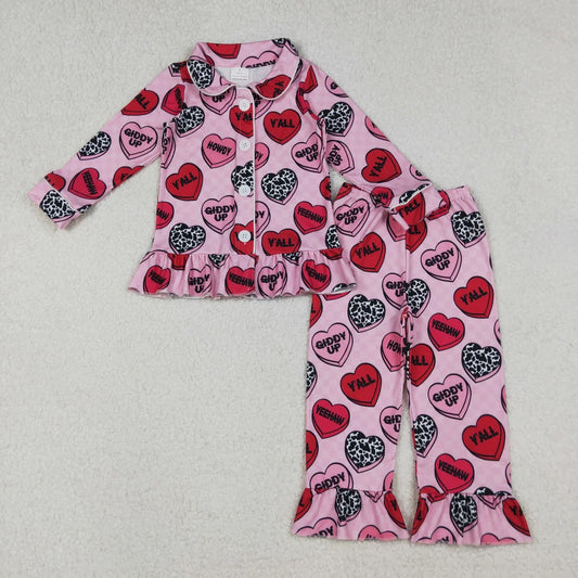 Sibling Baby Girls Boys Valenties Heart Button Pants Pajama Set
