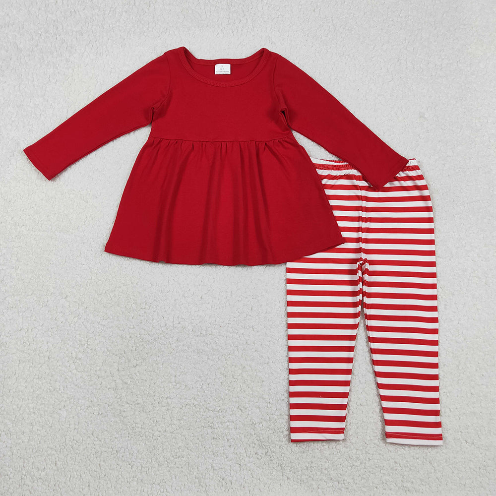 GLP2864 Red Tunic Tunic Top Stripes Pants Girls Christmas Clothes Set