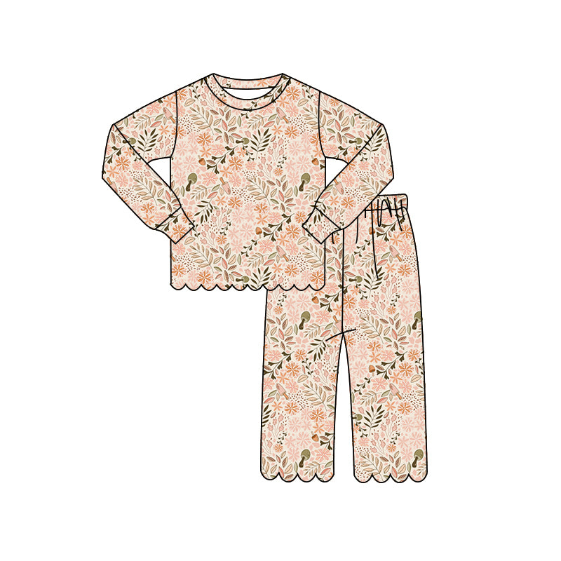 4.14 GLP3300 Preorder Pink Flowers Girls Scallop Clothes Set