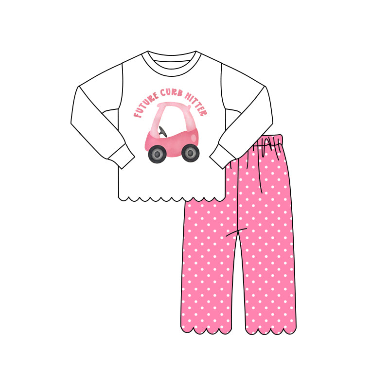 4.15 GLP3304 Preorder FUTURE CURB HITTER Top Dots Pink Pants Girls Scallop Clothes Set