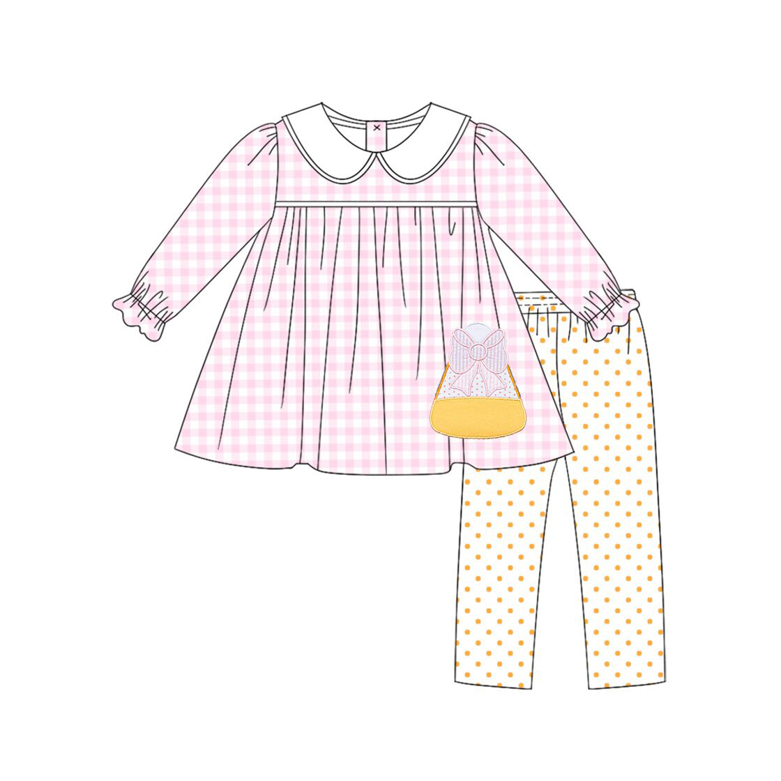 4.18 GLP3320 Preorder Candy Plaid Tunic Top Dots Pants Girls Halloween Clothes Set