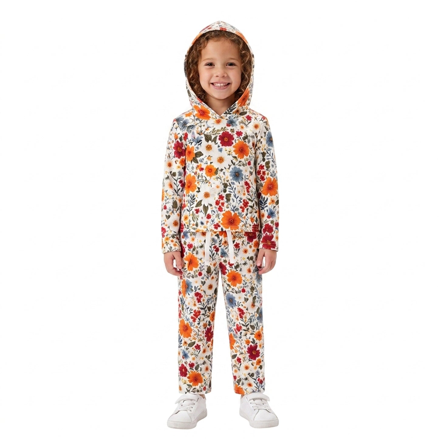 GLP3321 Colorful Flowers Hoodie Top Pockets Pants Girls Fall Clothes Set