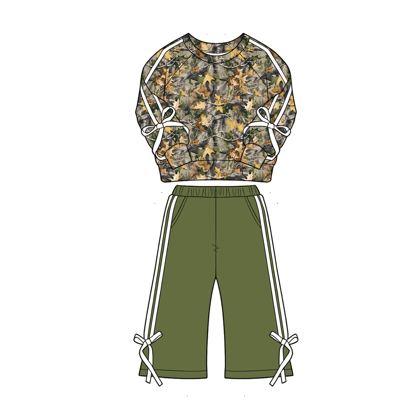 4.30 GLP3359 Branch Camo Bows Top Dark Green Pants Girls Clothes Set Preorder