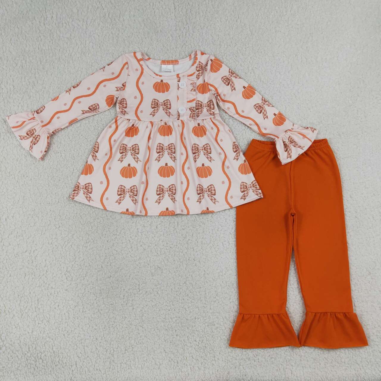 GLP3396 Pumpkin & Bow Tunic Top Orange Pants Girls Fall Clothes Set