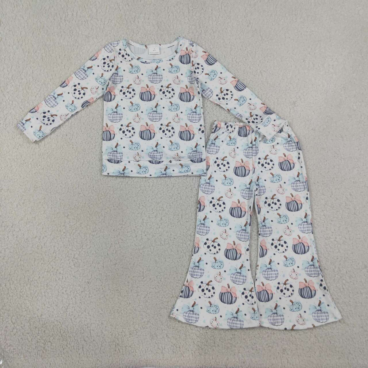 Sibling Baby Girls Halloween Ghost Pumpkin Print Bell Bottom Pants Outfit