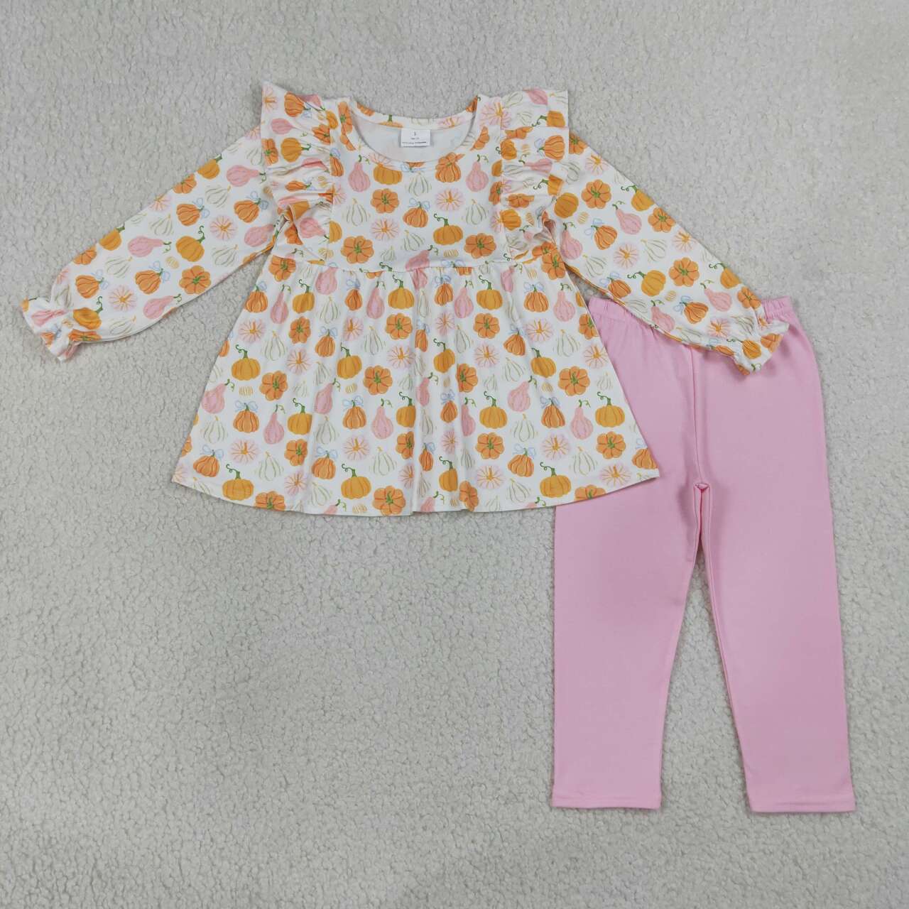 GLP3408 Pumpkin Bows Tunic Top Pink Legging Pants Girls Fall Clothes Set