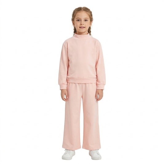 GLP3410 Pink Cotton Mock Neck Long Sleeve Top Pocket Pants Girls Clothes Set