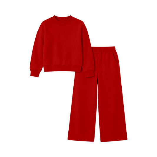 6.23 Preorder GLP3412 Red Color Long Sleeve Top Pocket Pants Girls Cotton Clothes Set