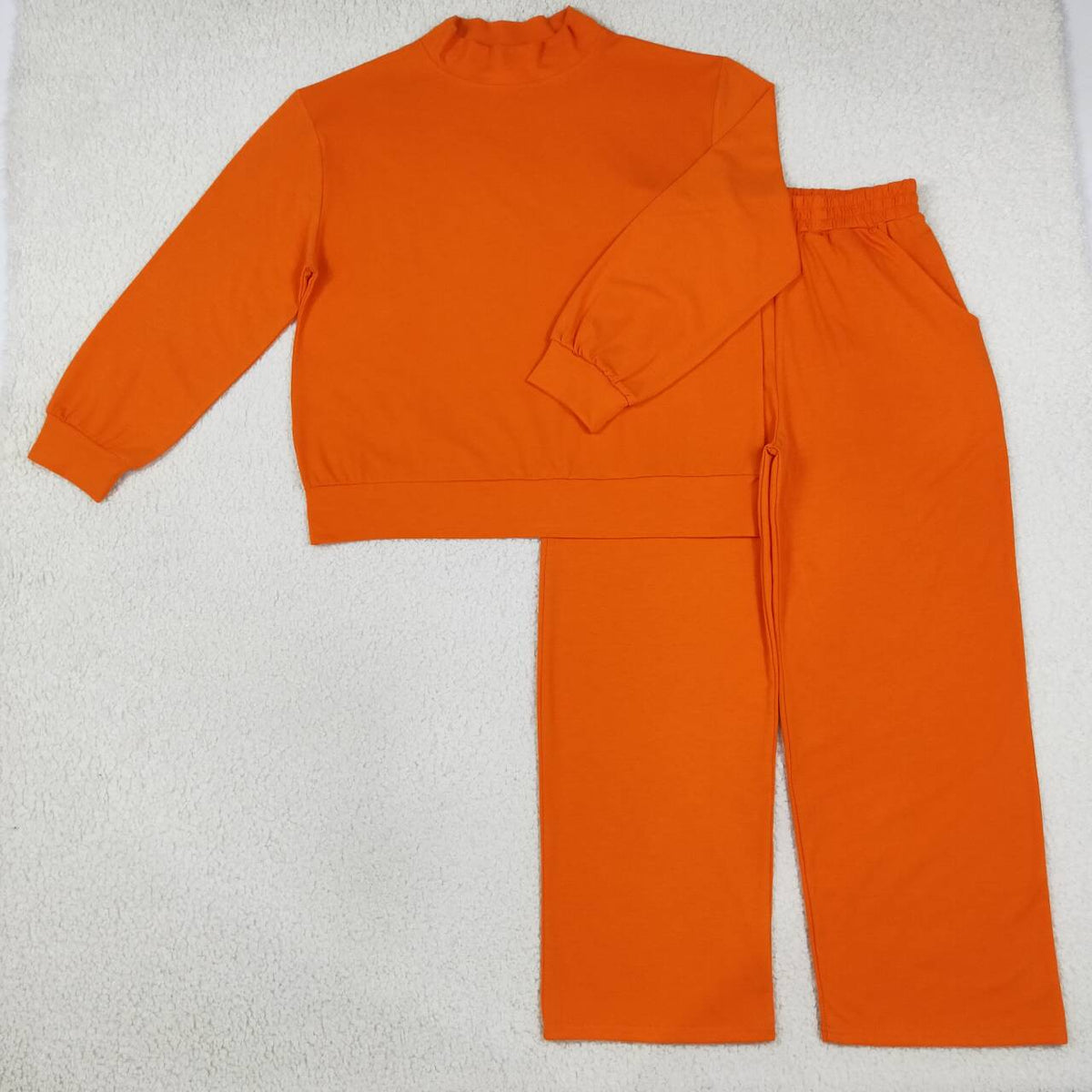 GLP3419 Adult Orange Color Long Sleeve Mock Neck Top Pocket Pants Woman Cotton Clothes Set