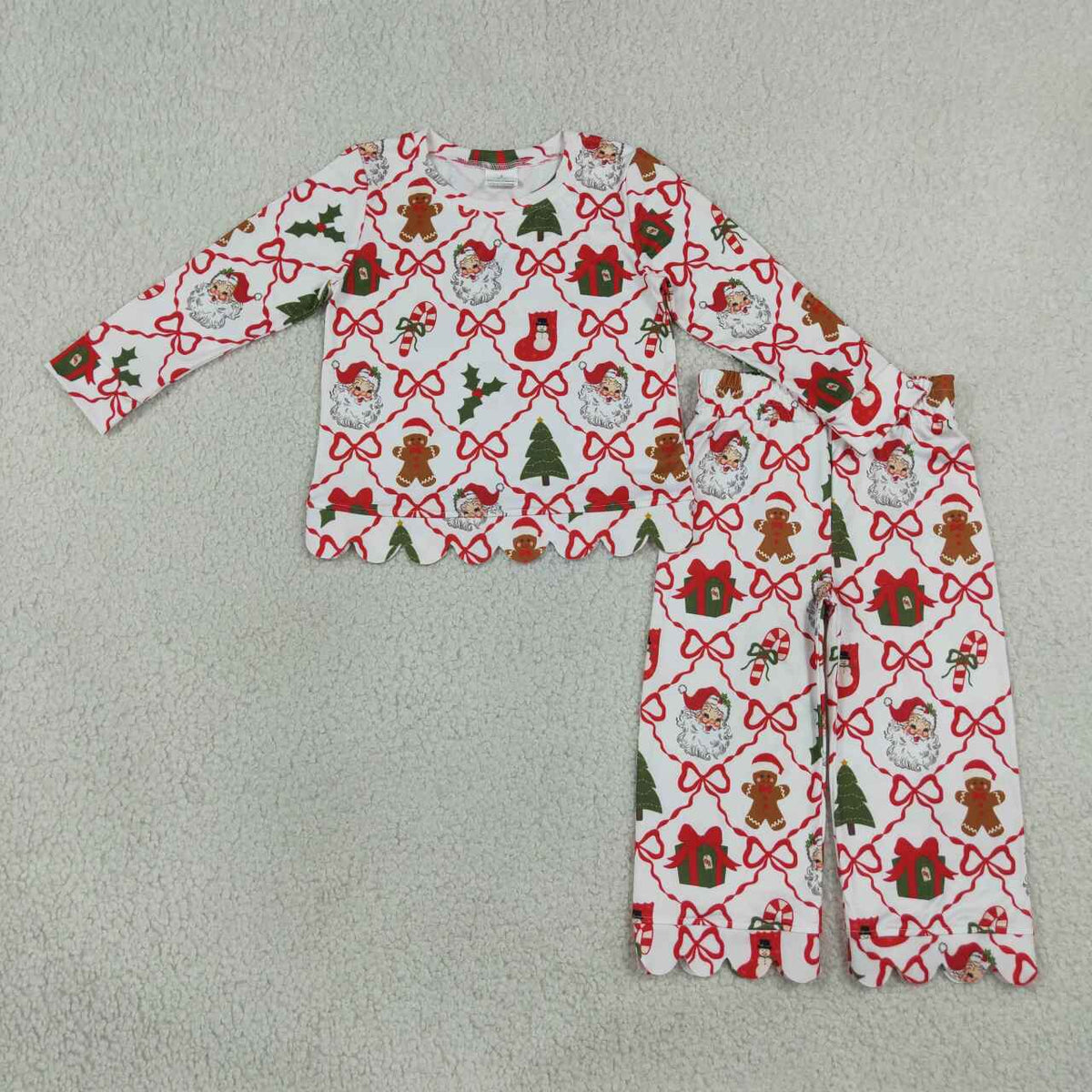 Mama and Me Bows Santa Socks Checked Top Pants Christmas Pajamas Sets Zipper Rompers