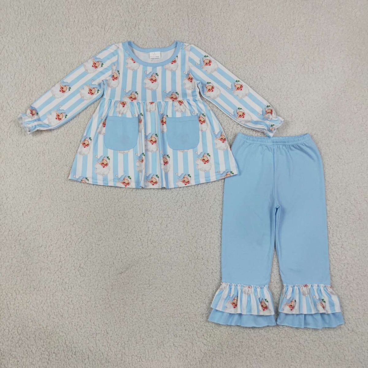 Sibling Kids Girls Christmas Pocket Tunic Top Ruffle Pants Outfit