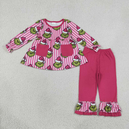 Sibling Kids Girls Christmas Pocket Tunic Top Ruffle Pants Outfit