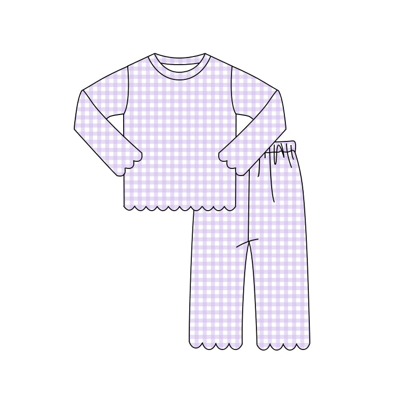 7.2 Preorder Purple Gingham Scallop Trim Toddler PJs 2 Piece Outfit
