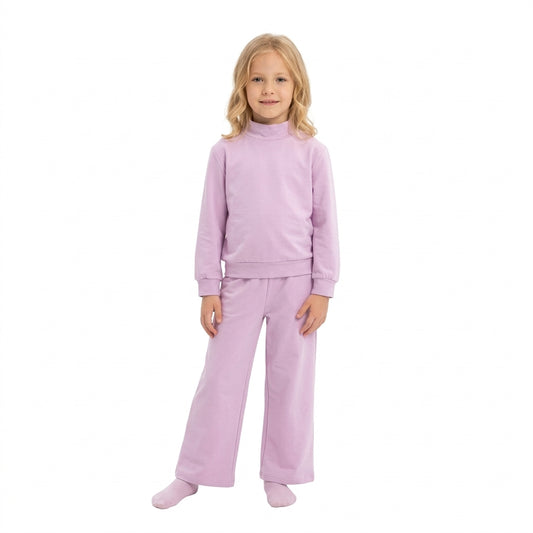GLP3470 Purple Cotton Mock Neck Long Sleeve Top Pocket Pants Girls Fall Clothes Set