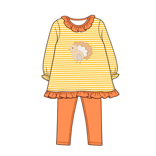 7.15 GLP3493 Preorder Turkey Stripes Top Orange Legging Pants Girls Thanksgiving Clothes Set