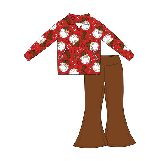 7.17 Preorder Kids Christmas Cowboy Pullover Top with Brown Bell Bottom Pants Outfit