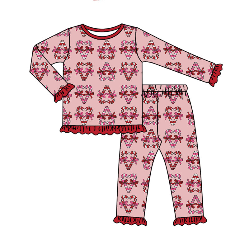 7.16 Preorder Kids Christmas Candy Cane Long Sleeve Pajama Set