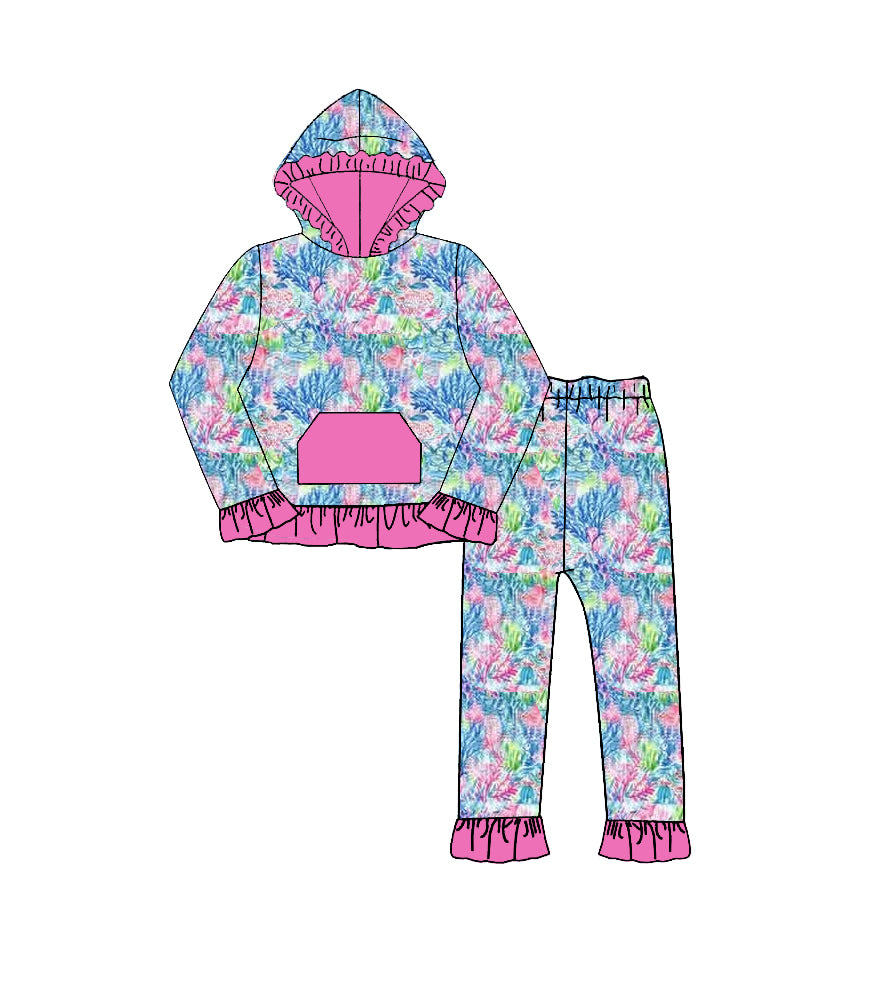 7.20 GLP3518 Preorder Seaweed Hot Pink Hoodie Top Pants Girls Fall Clothes Set