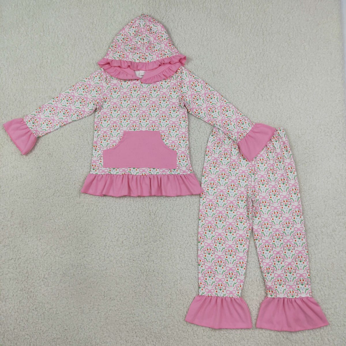 Sibling Kids Girls Floral Long Sleeve Hoodie Top Ruffle Pants Outfit